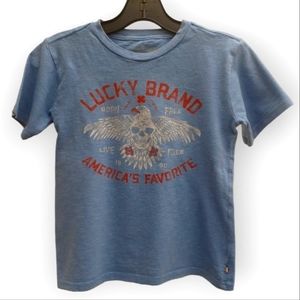 Lucky Brand T-Shirt Boy Size 7 White/Orange Skull Logo